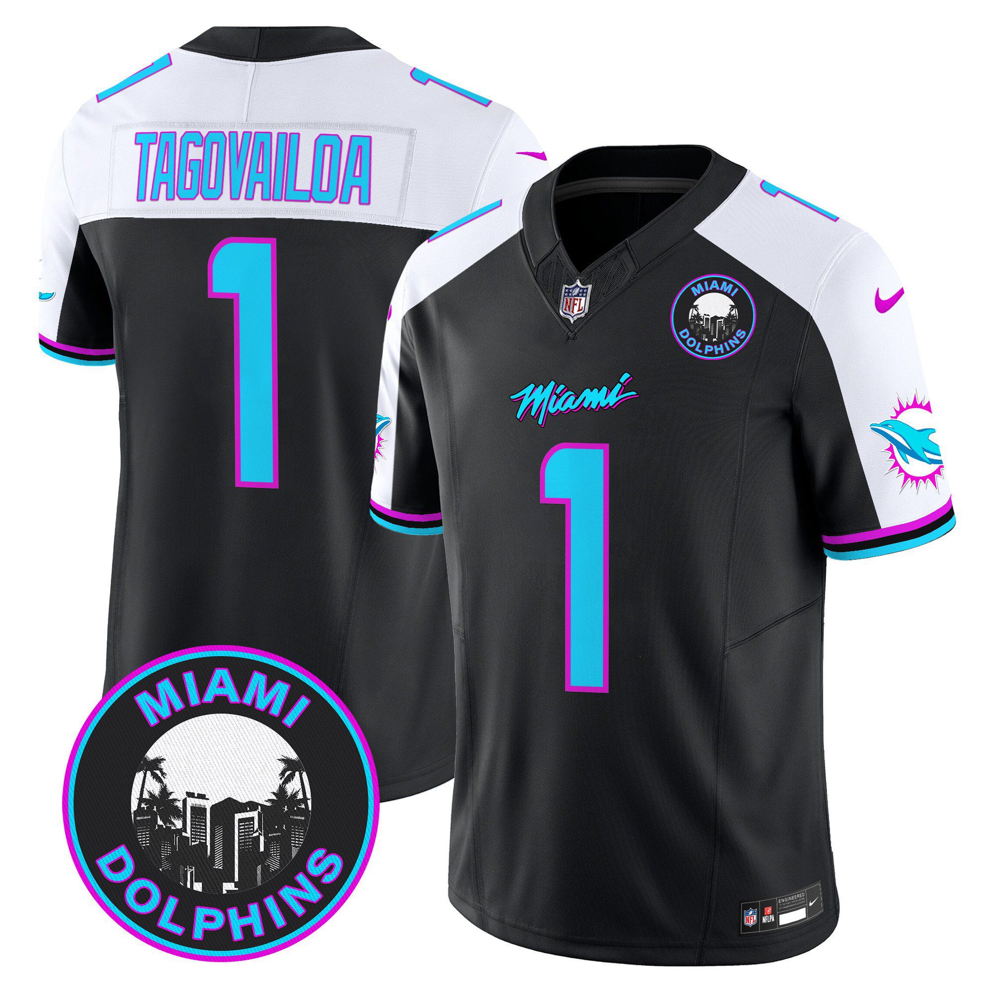Men Miami Dolphins #1 Tagovailoa Black 2024 Nike Vapor Limited NFL Jersey